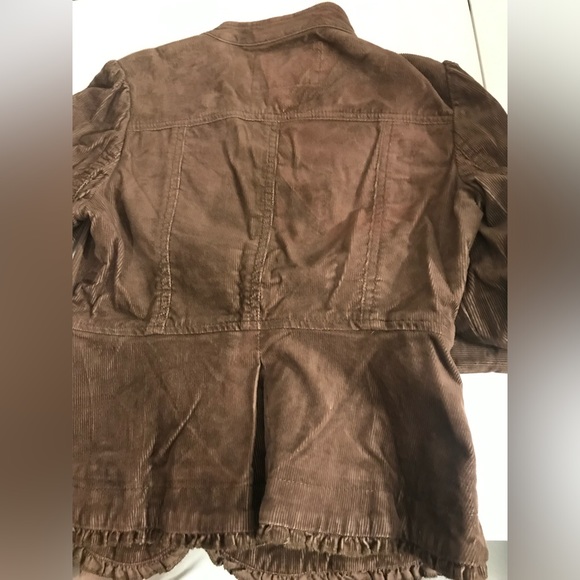 Anthro CIDRA Corduroy Military Jacket Coat Blazer Brown Ruffle Puff Shoulder - Picture 9 of 11
